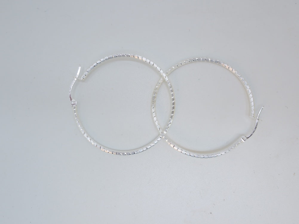 Handcrafted solid sterling .925 silver 40cm Diamond Cut Solid Silver HOOP Earrings from Taxco, Mexico