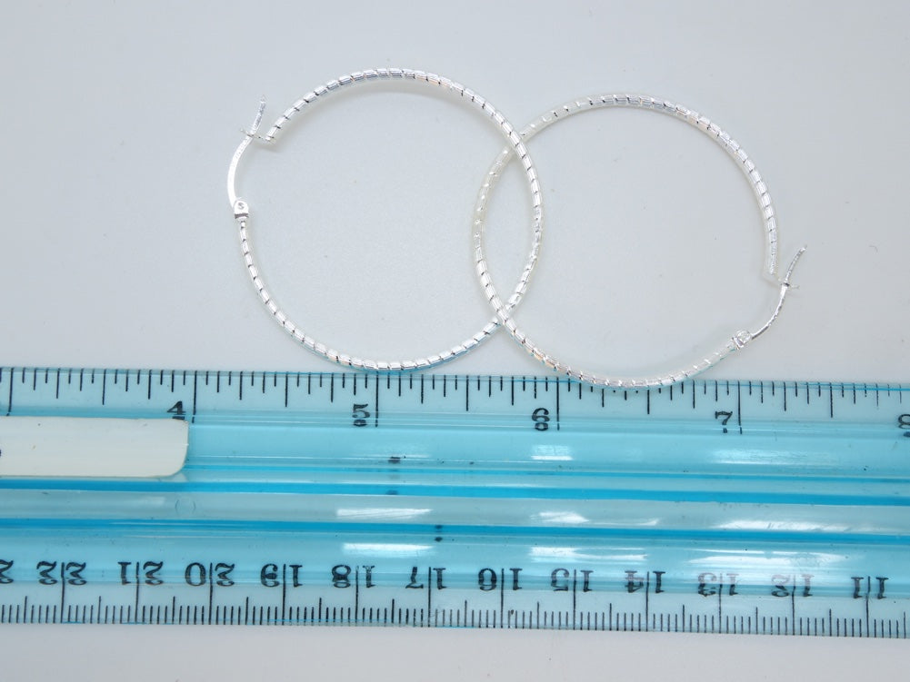 Handcrafted solid sterling .925 silver 40cm Diamond Cut Solid Silver HOOP Earrings from Taxco, Mexico