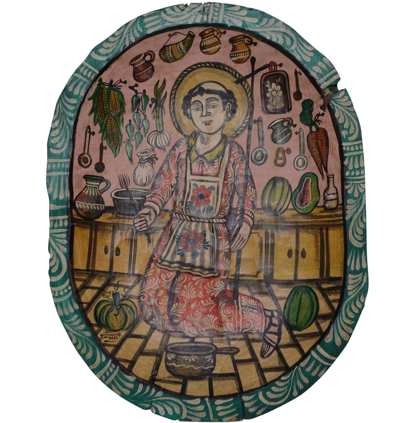 Hand Painted Mexican Wood Dough Bowl