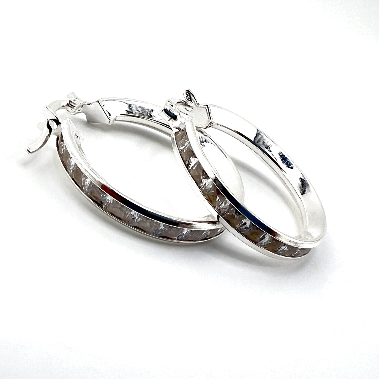 22mm HOOP .925 Silver Earrings WITH CUBIC ZIRCONIA