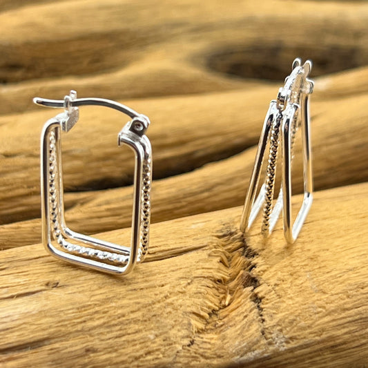 20mm HOOP .925 Silver Earrings RECTANGULAR