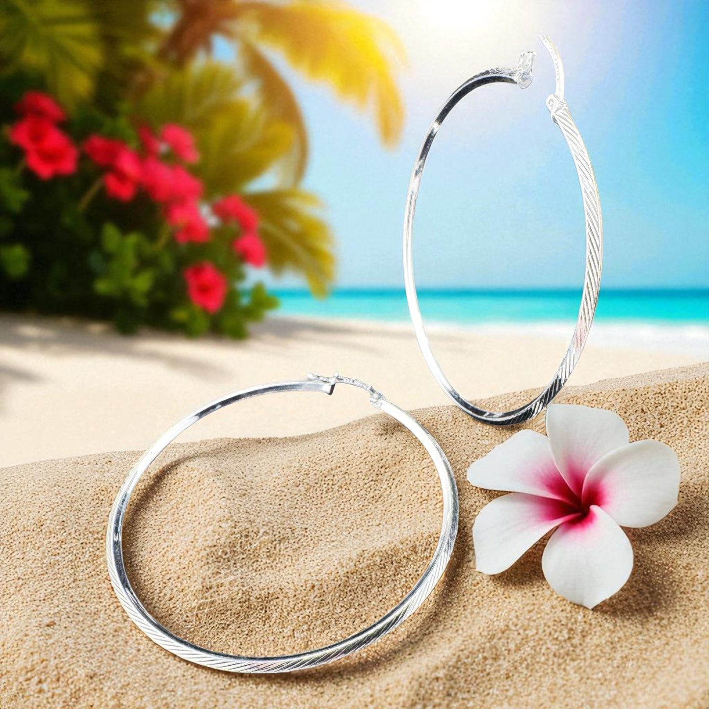 Cable edge hoop earrings