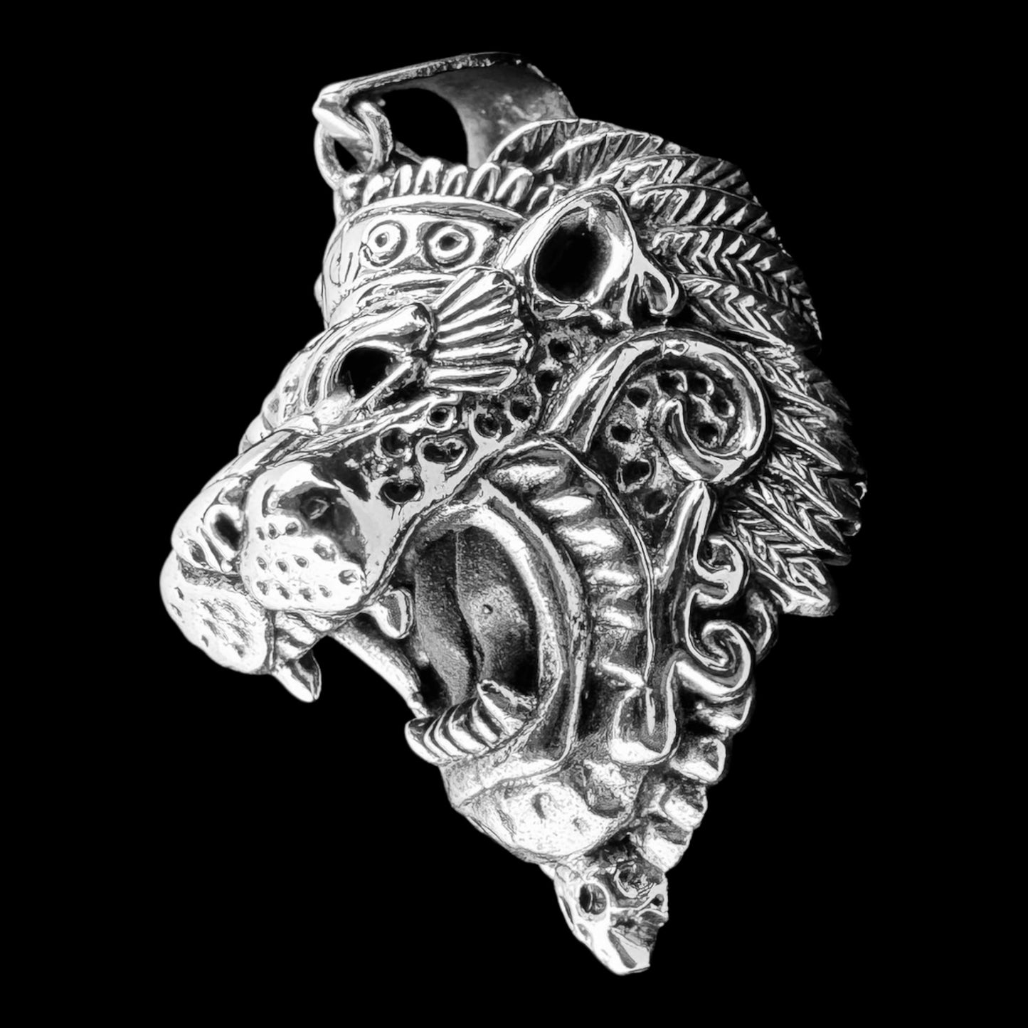 925 Silver Jaguar God Headdress Pendant