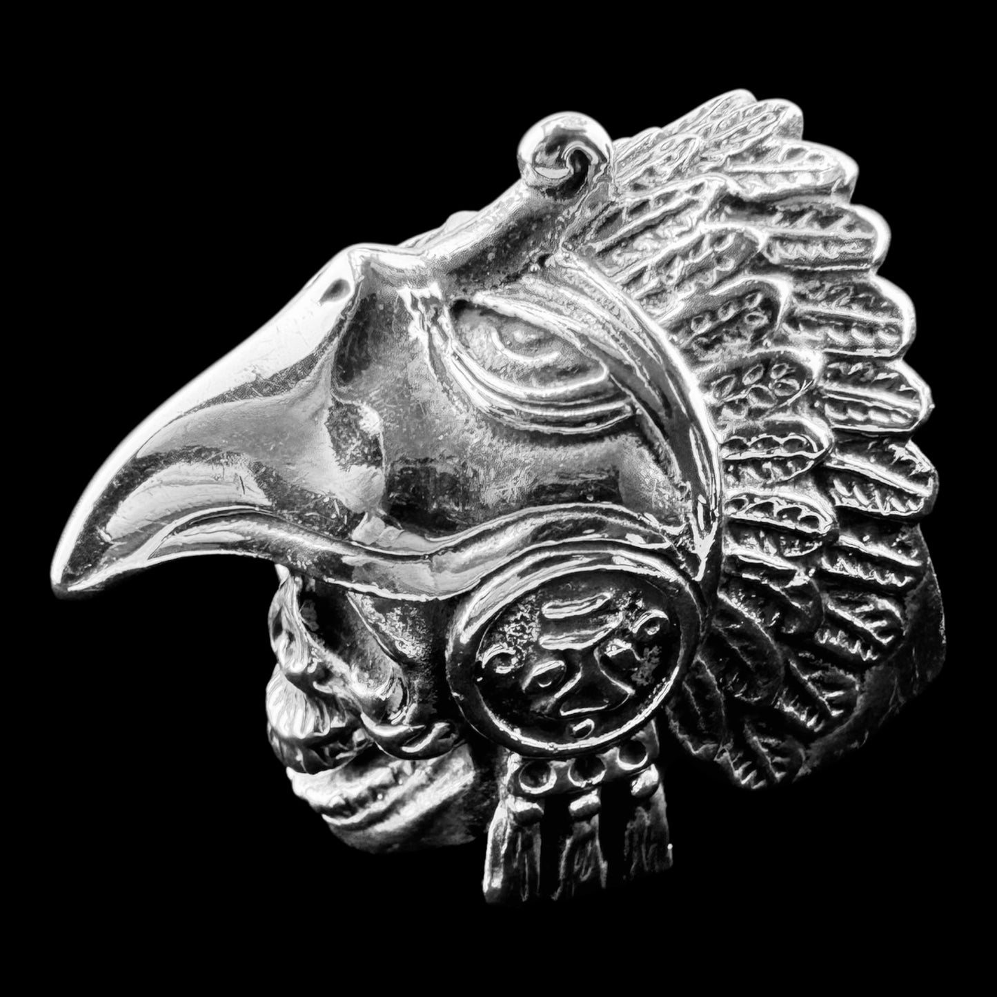 Size 12 Aztec Eagle Warrior 925 Silver Ring