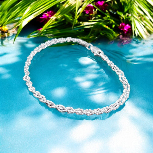 925 Sterling Silver Bracelet Chain BOLITA 120 1X1 DIAMAN TRENZADA