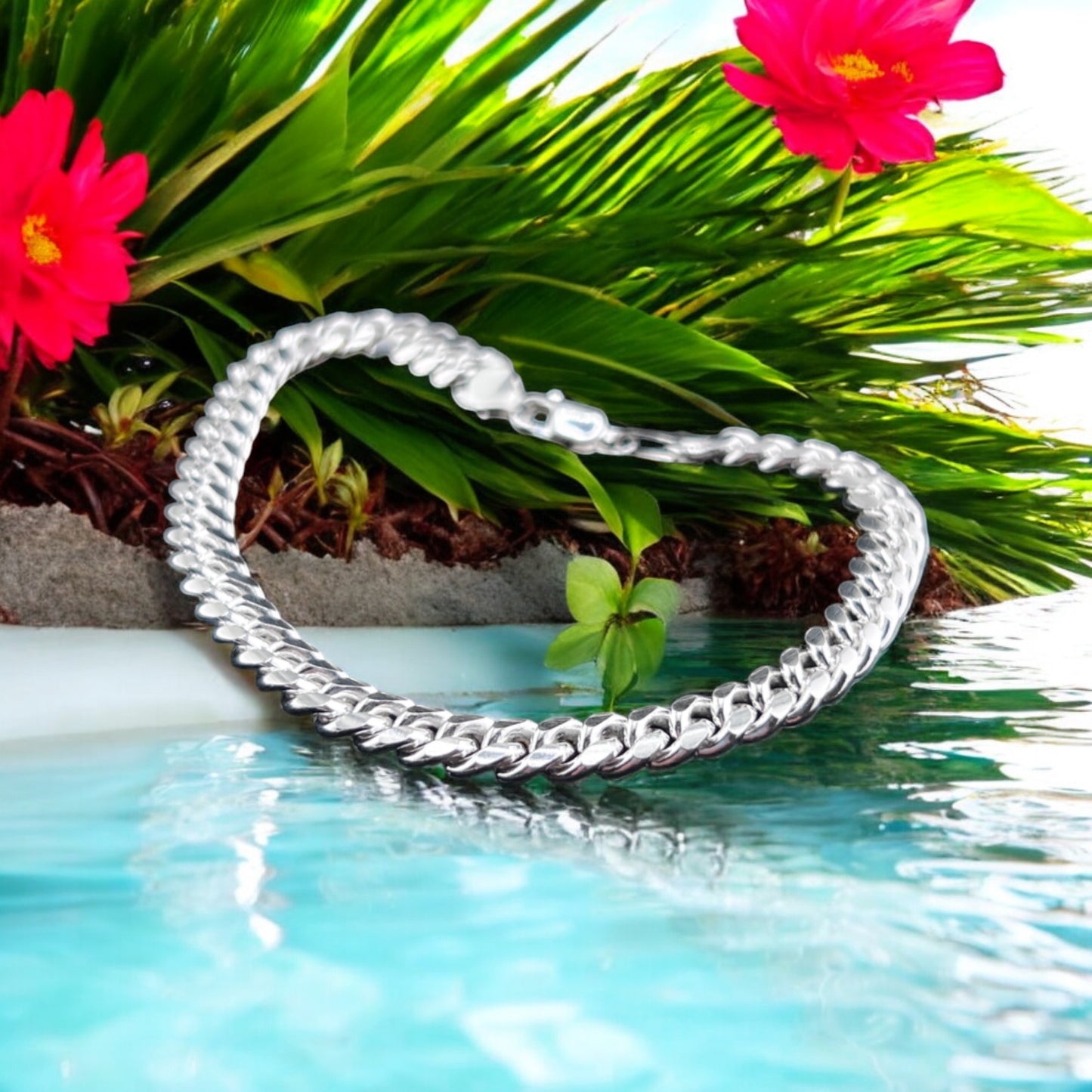 925 Sterling Silver Bracelet Chain CUBANA 180