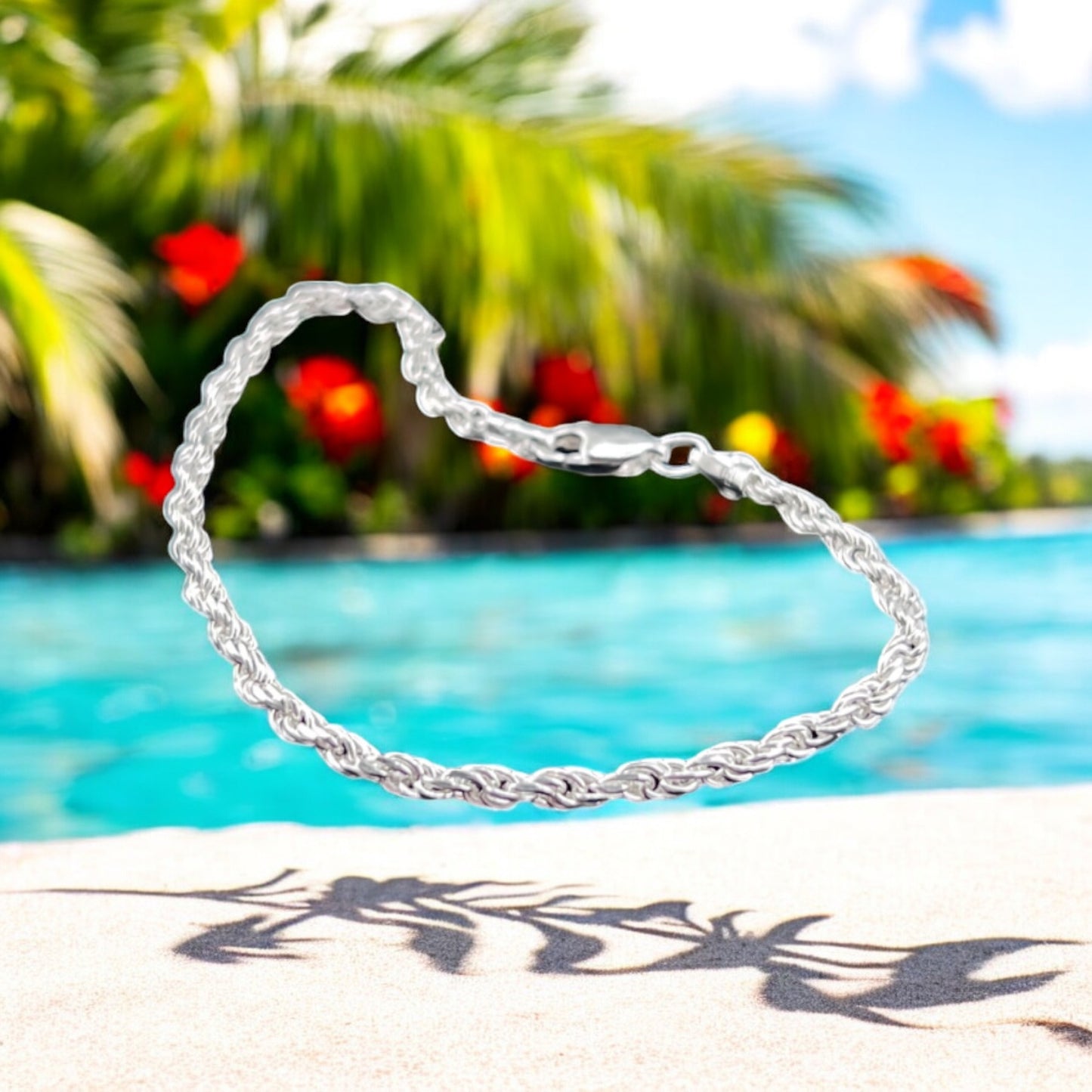925 Sterling Silver Bracelet Chain CUERDA 060 DIAMANTAD
