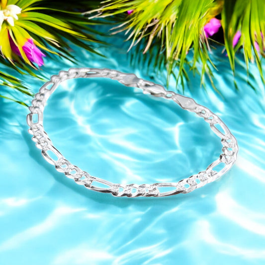 925 Sterling Silver Bracelet Chain FIGARO CUBANA 120 3X1 ZEGRINADA