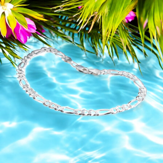 925 Sterling Silver Bracelet Chain FIGARO CUBANA 120 3X1 ZEGRINADA