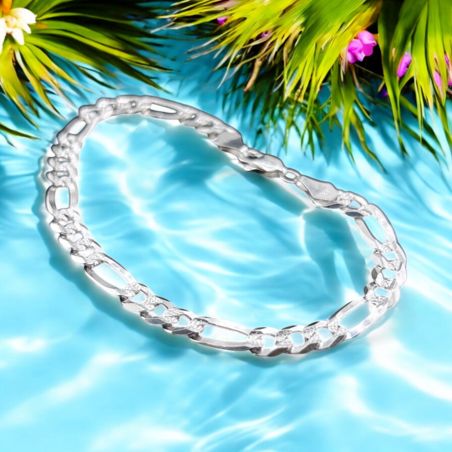 925 Sterling Silver Bracelet Chain FIGARO CUBANA 150 3X1 ZEGRINADA
