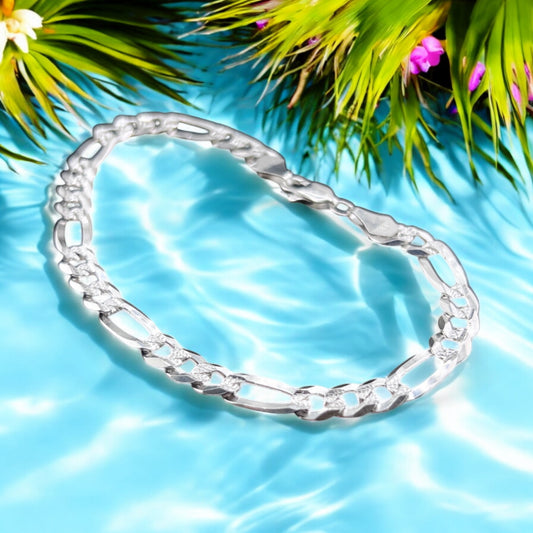 925 Sterling Silver Bracelet Chain FIGARO CUBANA 150 3X1 ZEGRINADA