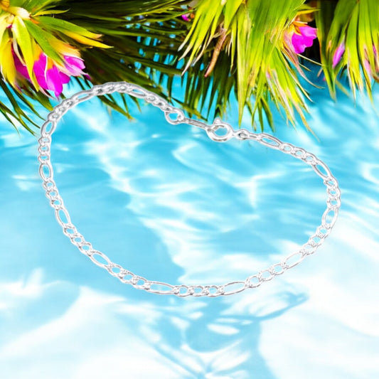 925 Sterling Silver Bracelet Chain FIGARO 060 3X1 ZEGRINADO