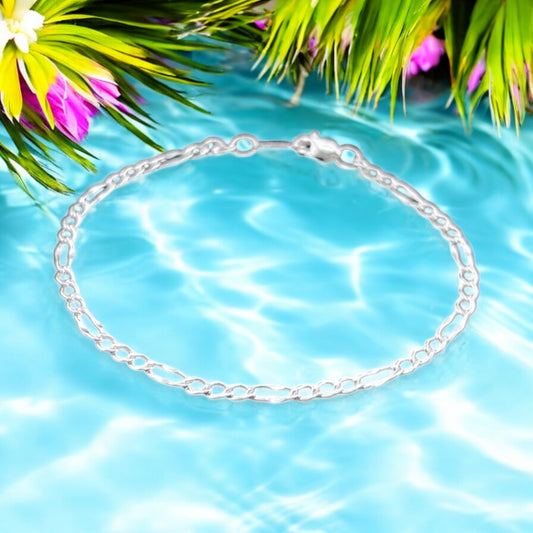 925 Sterling Silver Bracelet Chain FIGARO 070 3X1 FORJADO