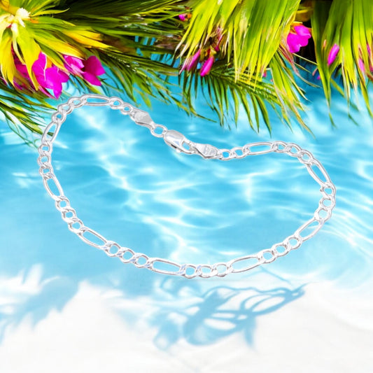 925 Sterling Silver Bracelet Chain FIGARO 080 3X1 ZEGRINADO
