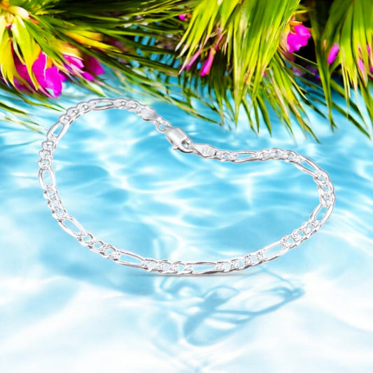 925 Sterling Silver Bracelet Chain FIGARO 100 3X1 ZEGRINADO