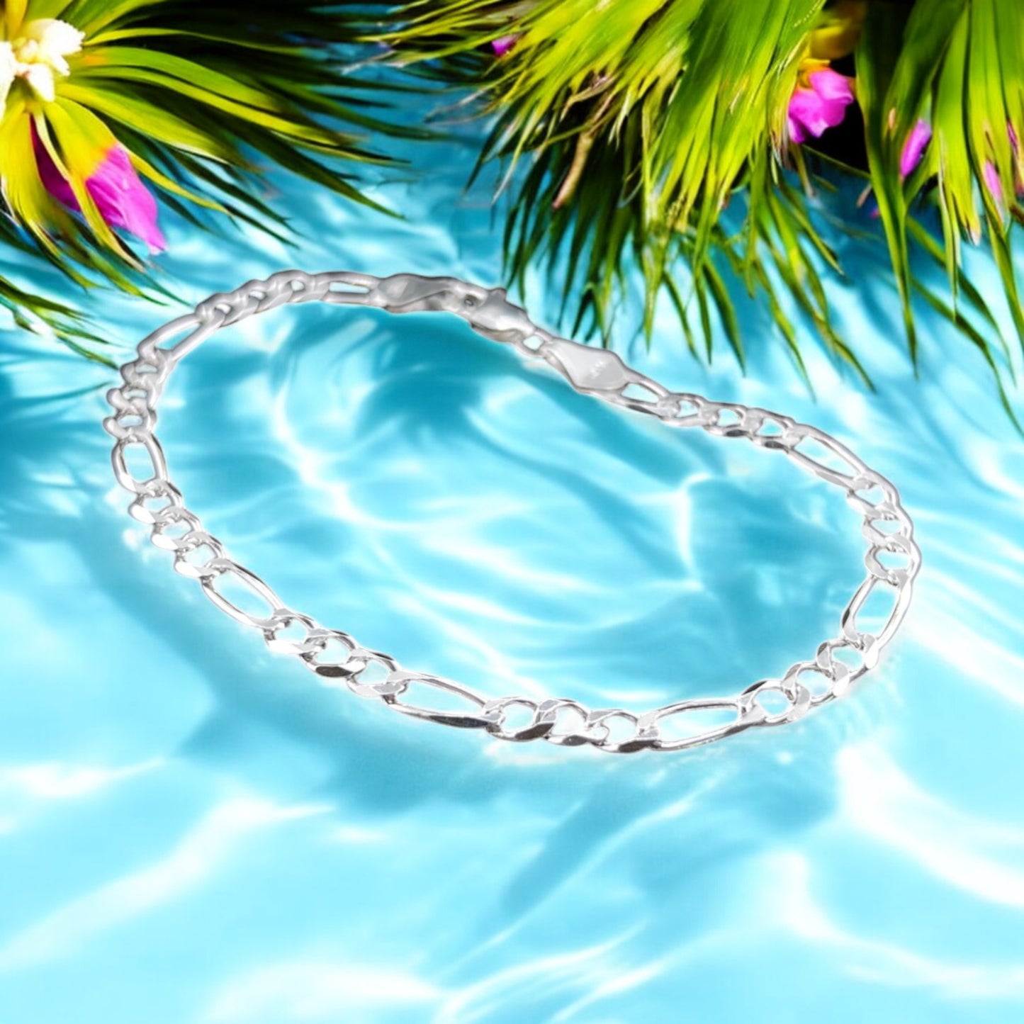 925 Sterling Silver Bracelet Chain FIGARO 120 3X1 LIGERO ZEGRINADO