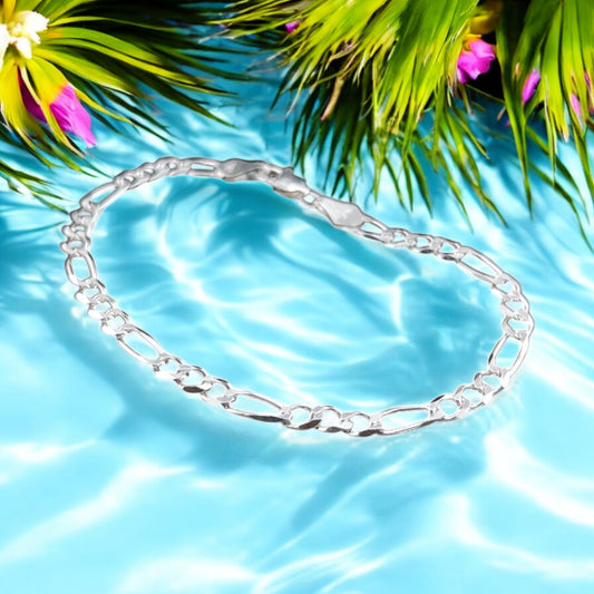 925 Sterling Silver Bracelet Chain FIGARO 120 3X1 LIGERO ZEGRINADO