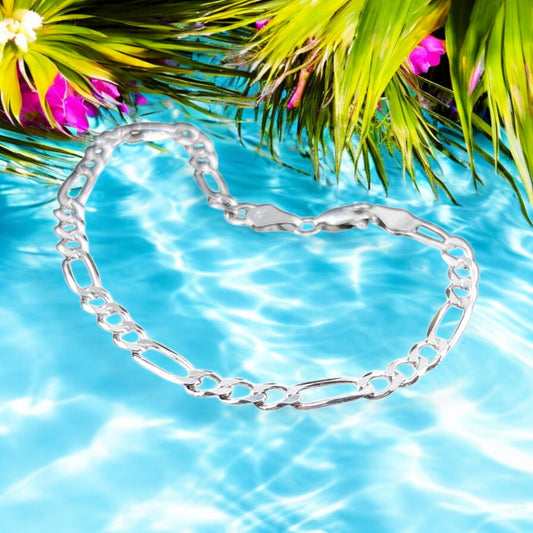 925 Sterling Silver Bracelet Chain FIGARO 150 3X1 LIGERO ZEGRINADO