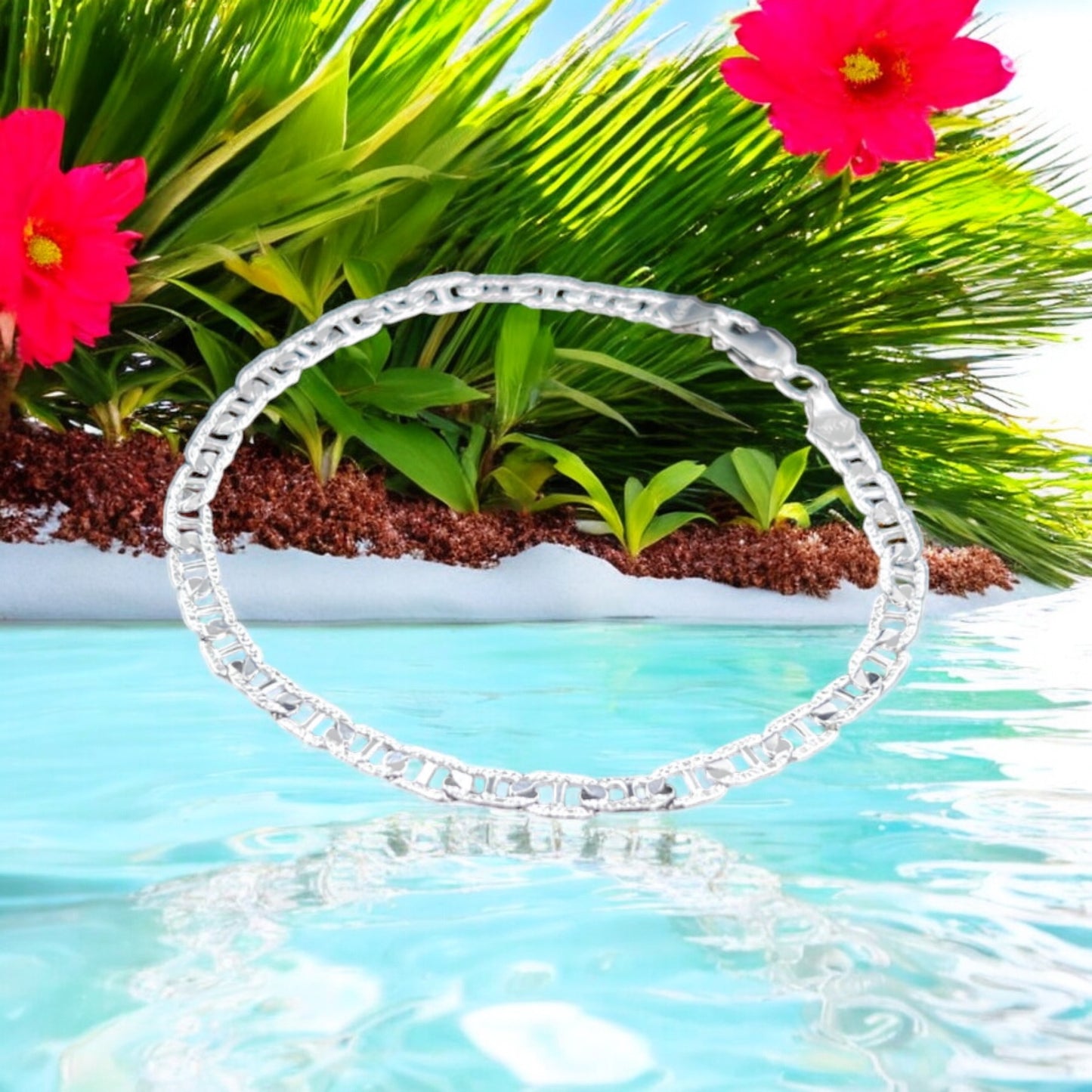 925 Sterling Silver Bracelet Chain GUCCI ANCLA 090 MARTILLADA DANESA