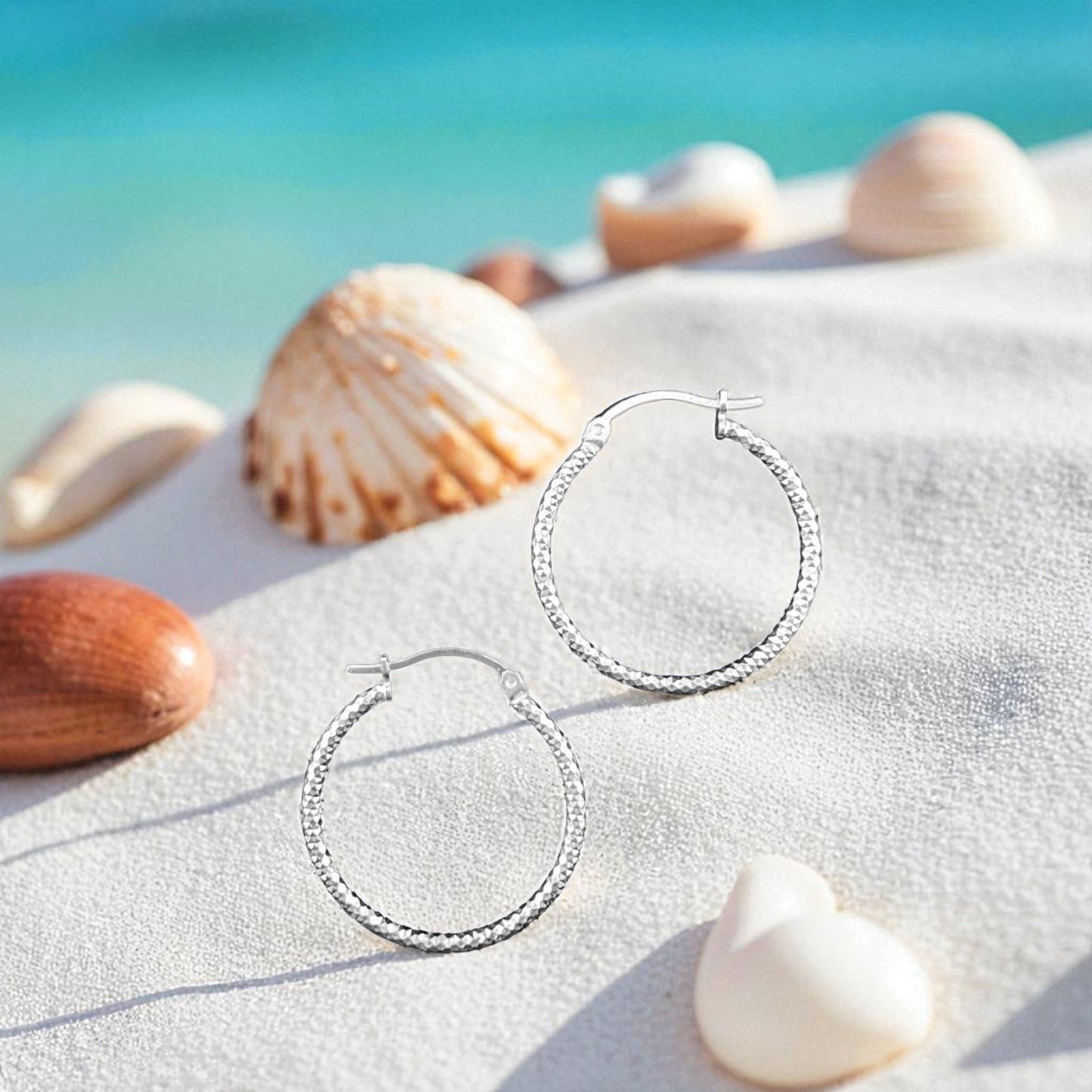 925 HOOP  Silver Earrings Diamond Cut AD200PN