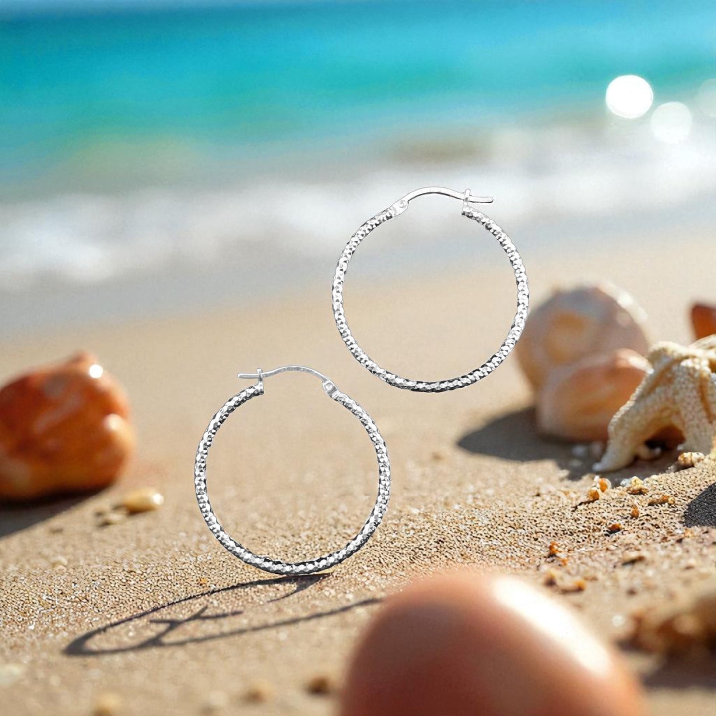 925 HOOP  Silver Earrings Diamond Cut AD200PN