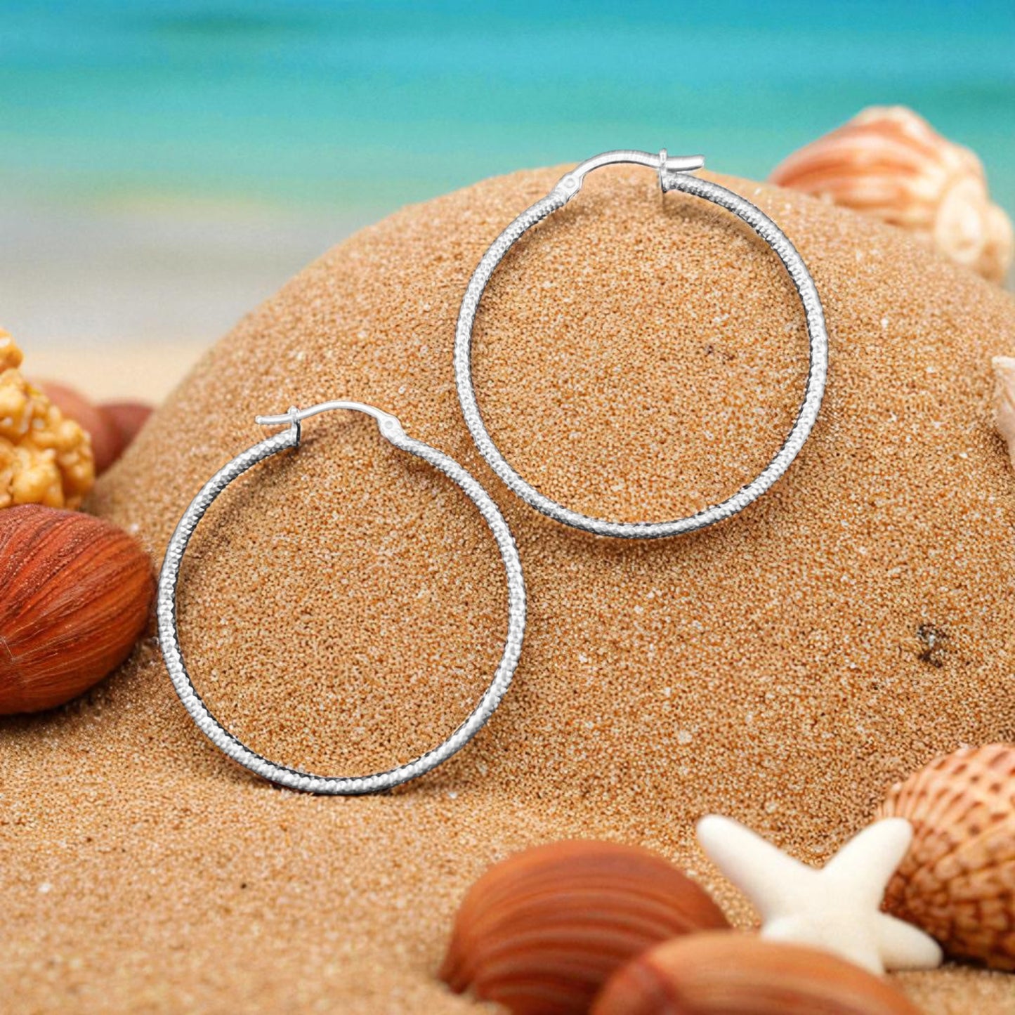 925 HOOP  Silver Earrings Diamond Cut AD200PN