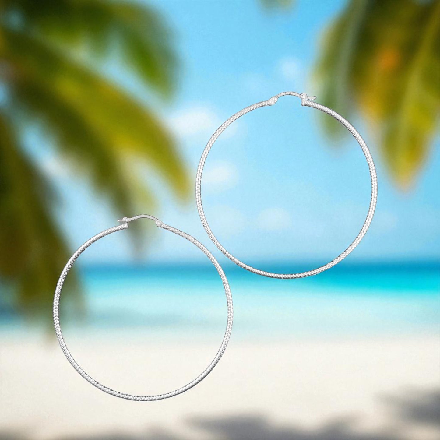 925 HOOP  Silver Earrings Diamond Cut AD200PN