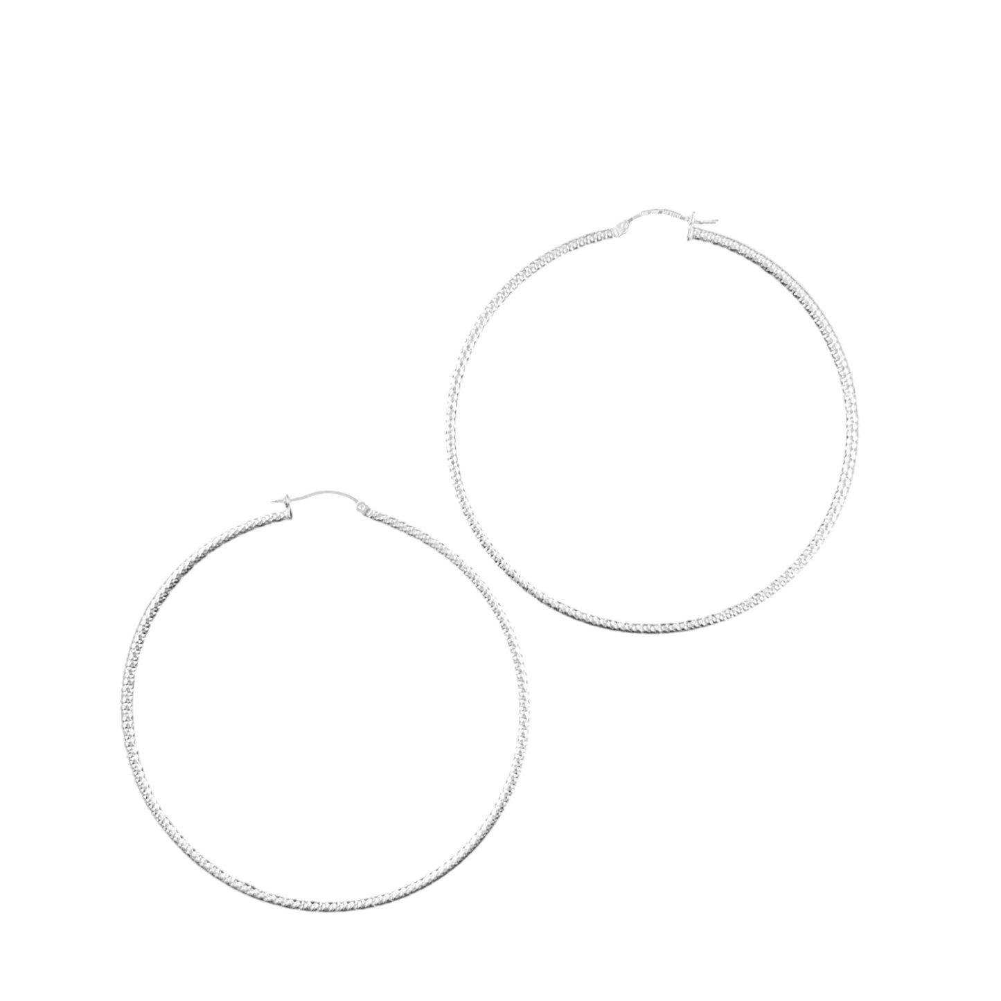925 HOOP  Silver Earrings Diamond Cut AD200PN