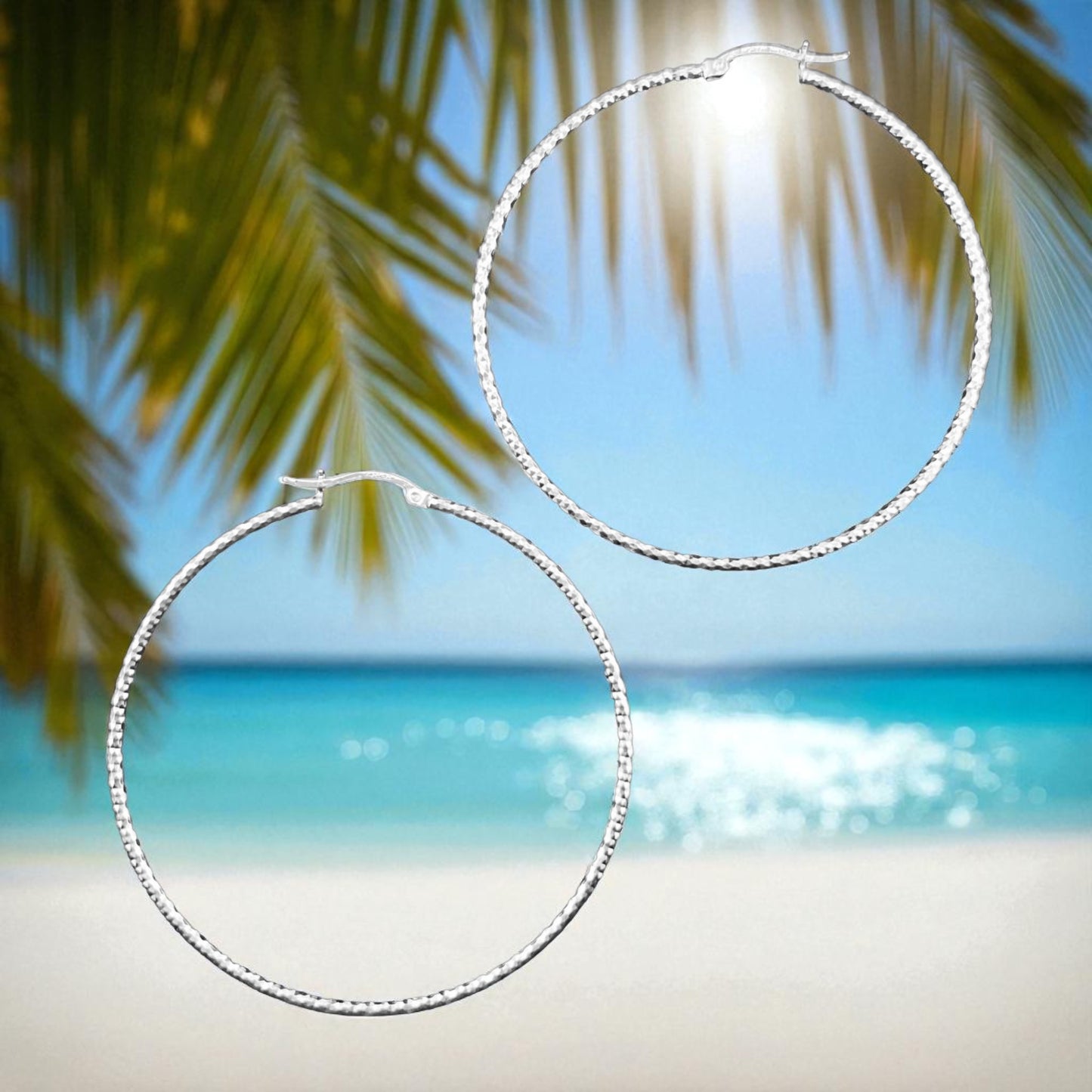 925 HOOP  Silver Earrings Diamond Cut AD200PN