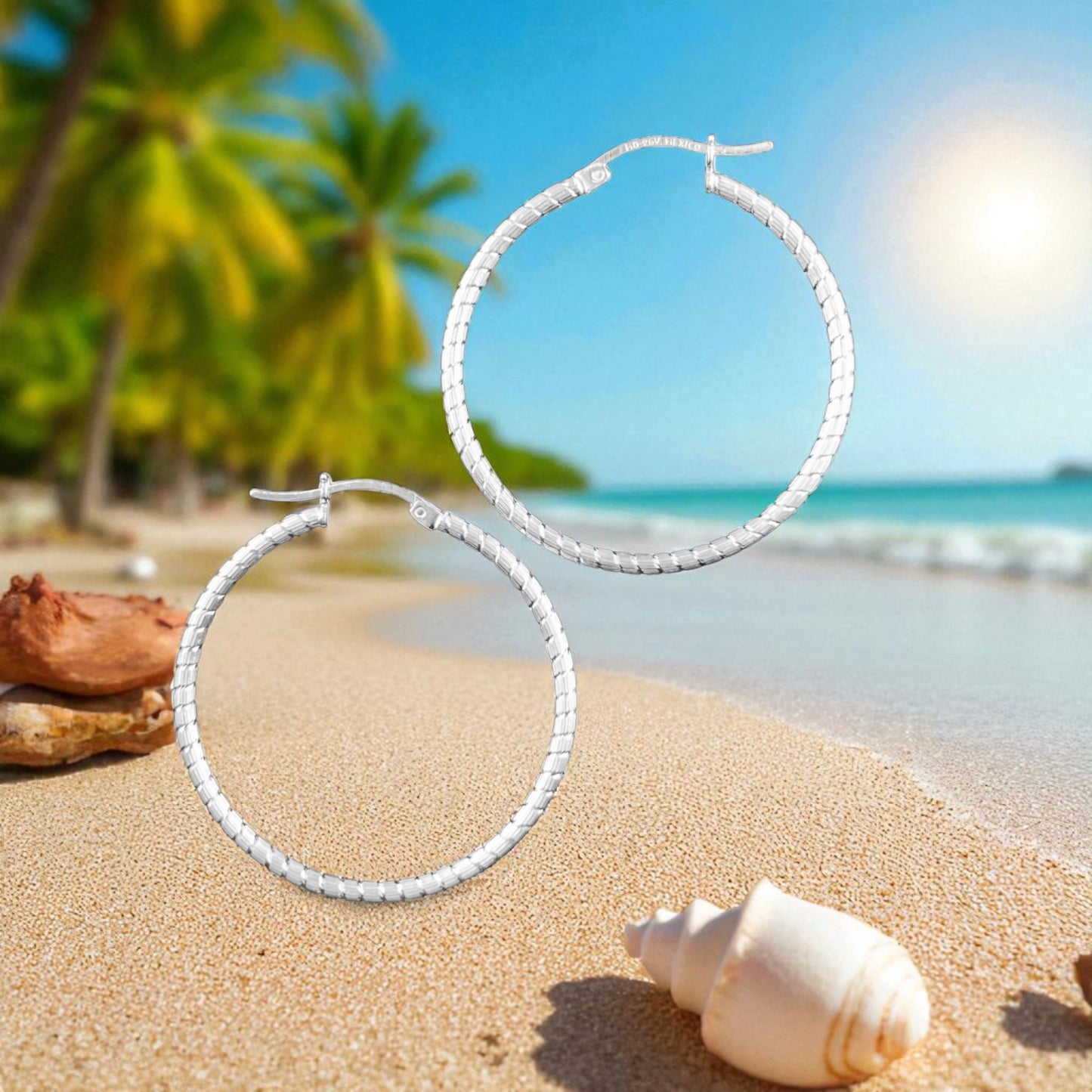 925 HOOP  Silver Earrings Diamond Cut AD200CT
