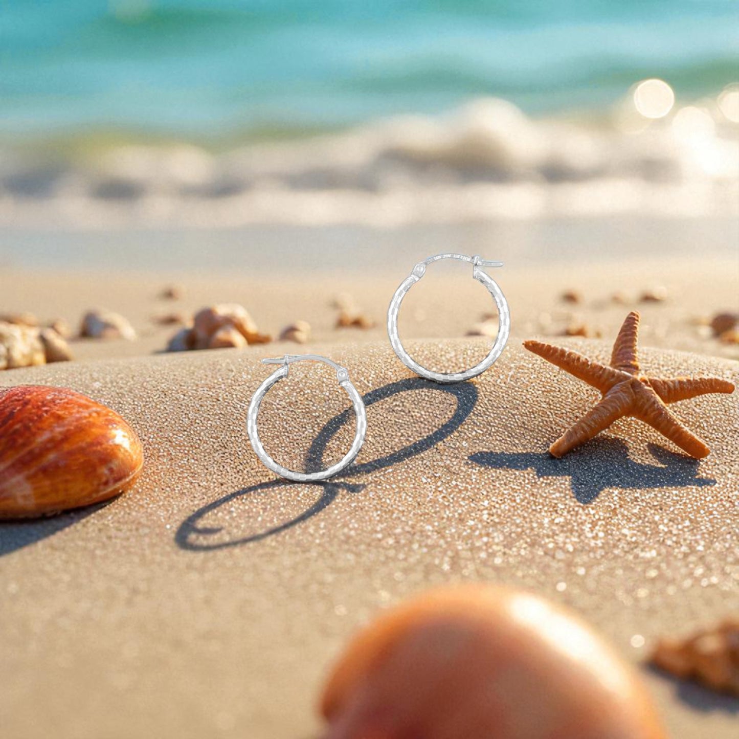 925 HOOP  Silver Earrings Diamond Cut AD200DM
