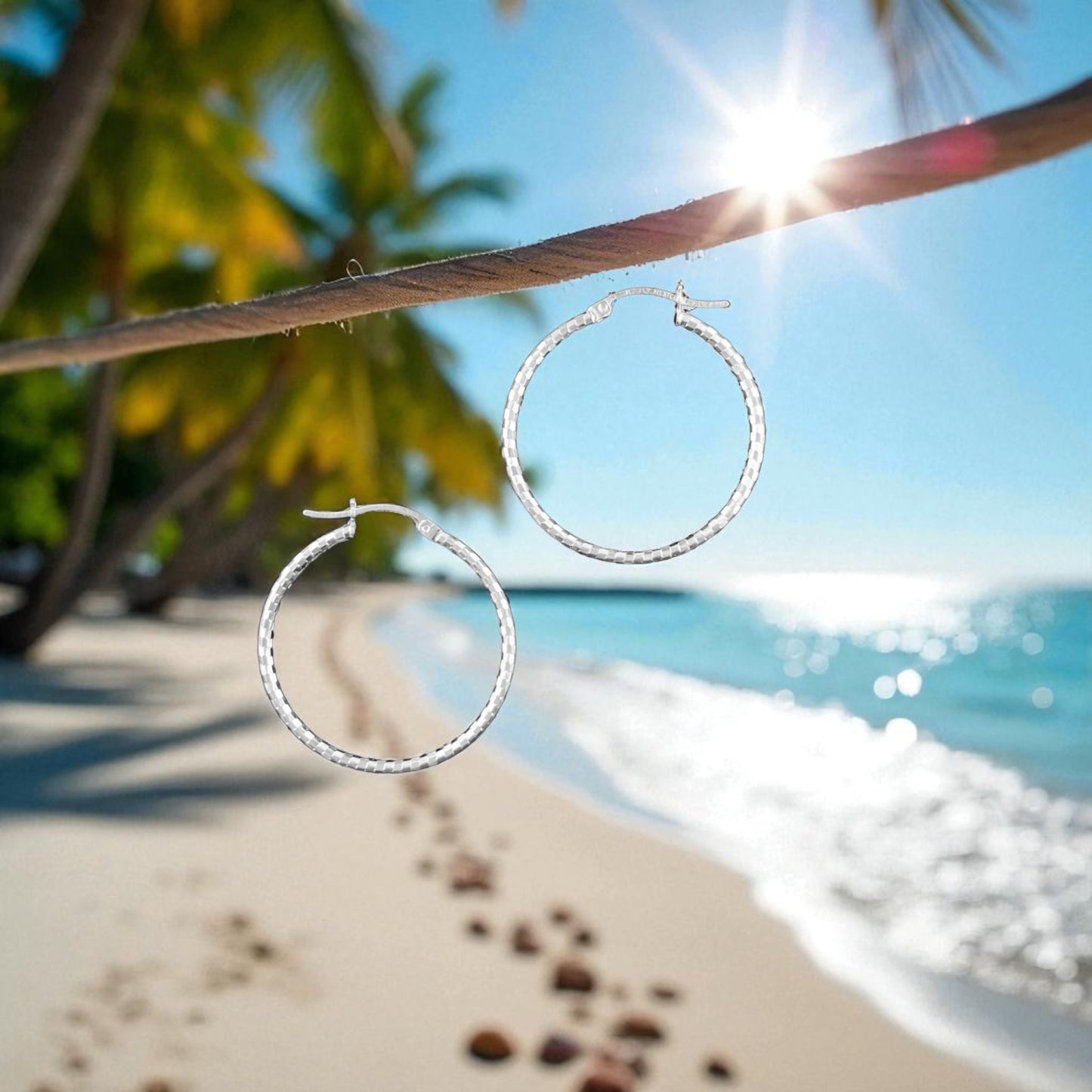 925 HOOP  Silver Earrings Diamond Cut AD200DM