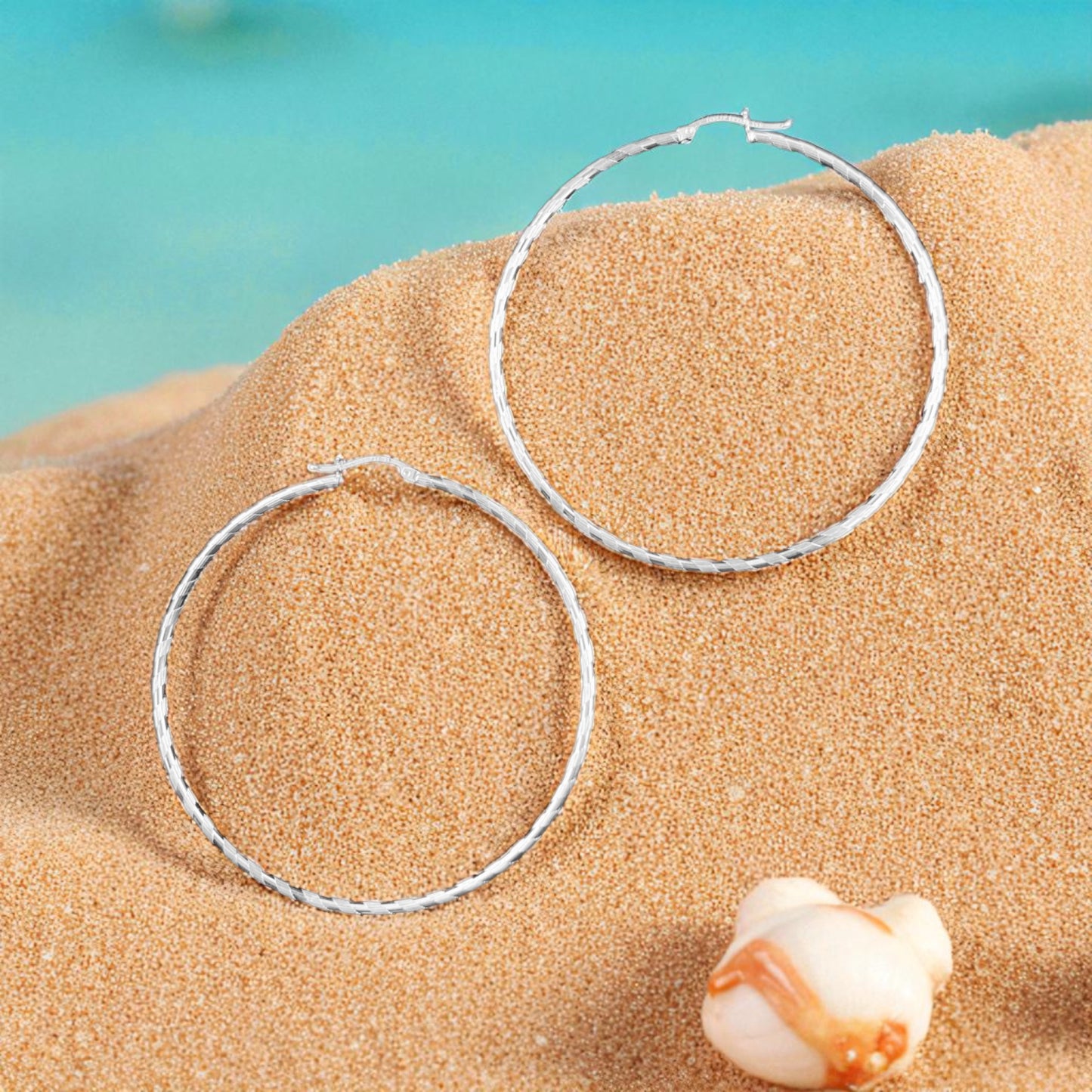 925 HOOP Silver Earrings Diamond Cut AD200CB