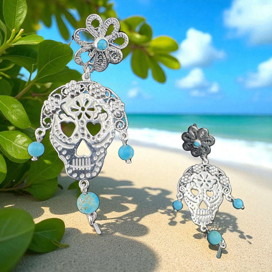 Calavera florinda turquesa drop earrings