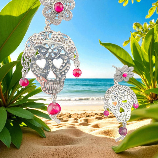 Calavera florinda Piedra rojo drop earrings