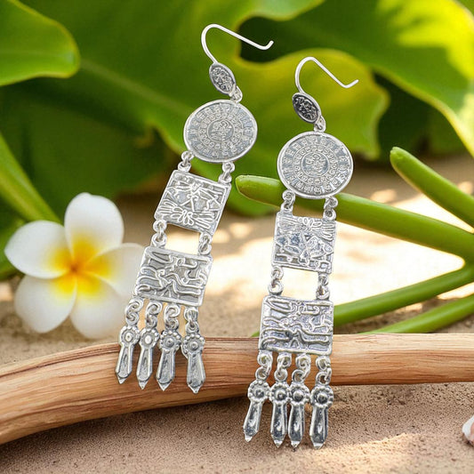 Calendario Maya Largo dangle earrings