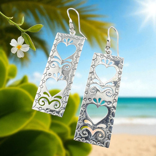 Rectangular Double Heart drop earrings