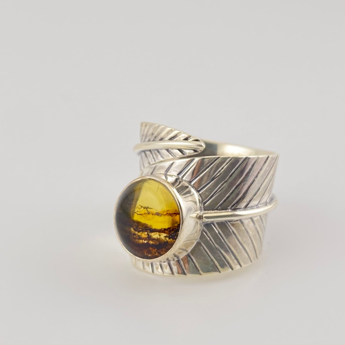 950 Silver Amber Ring