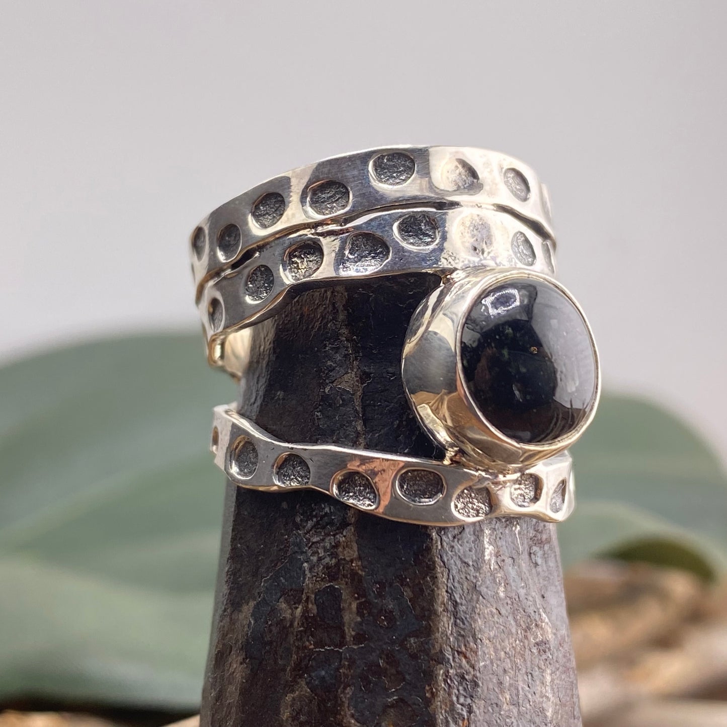 Size 9 950 Silver Black Star Ring