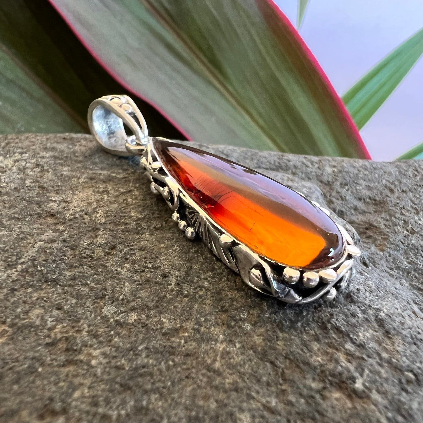 950 Silver Amber Pendant