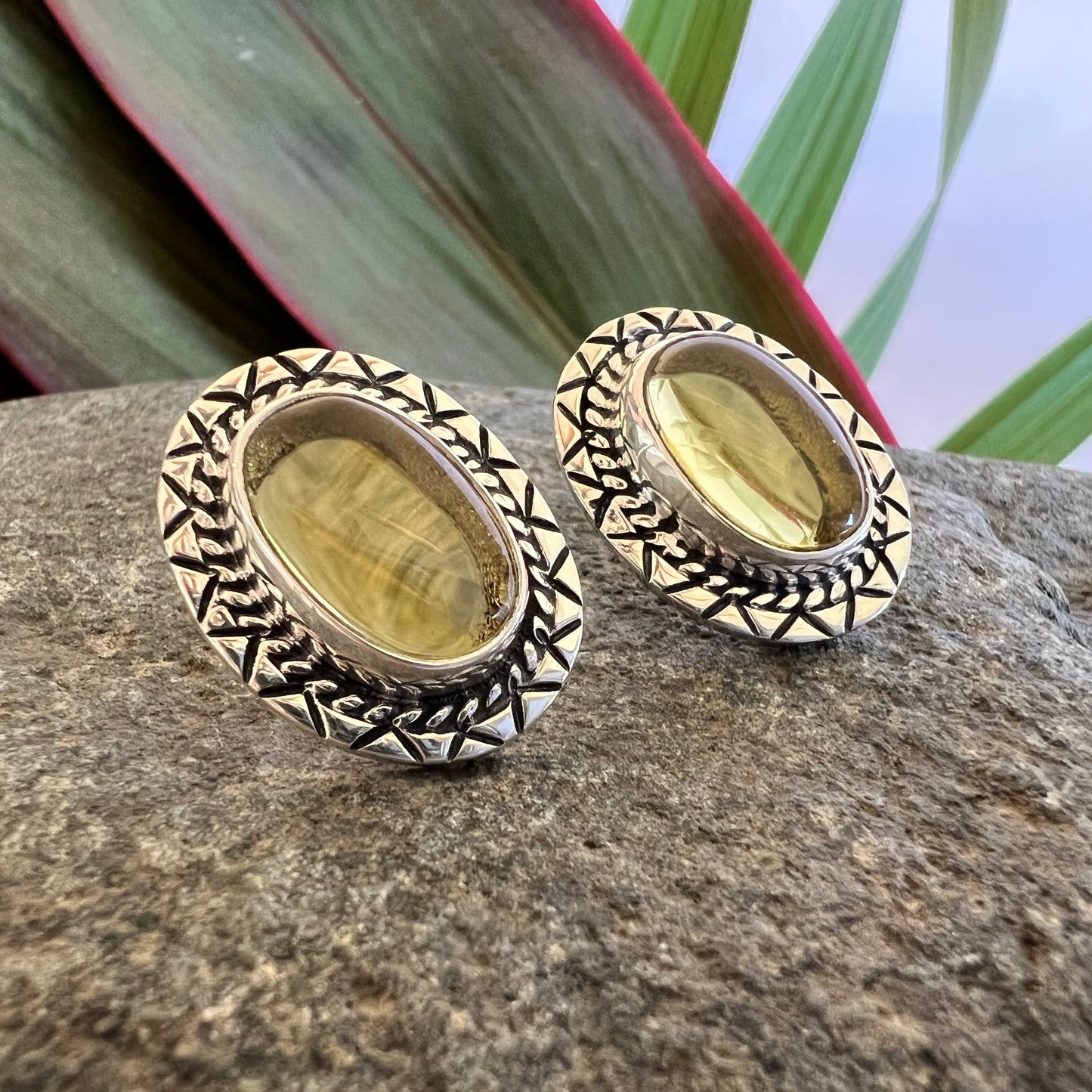 950 Silver Amber Earrings Post