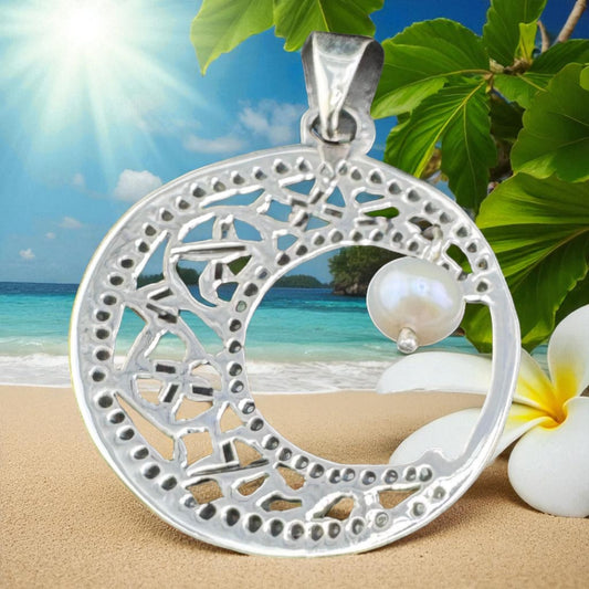 Crescent Moon with Pearl Pendant