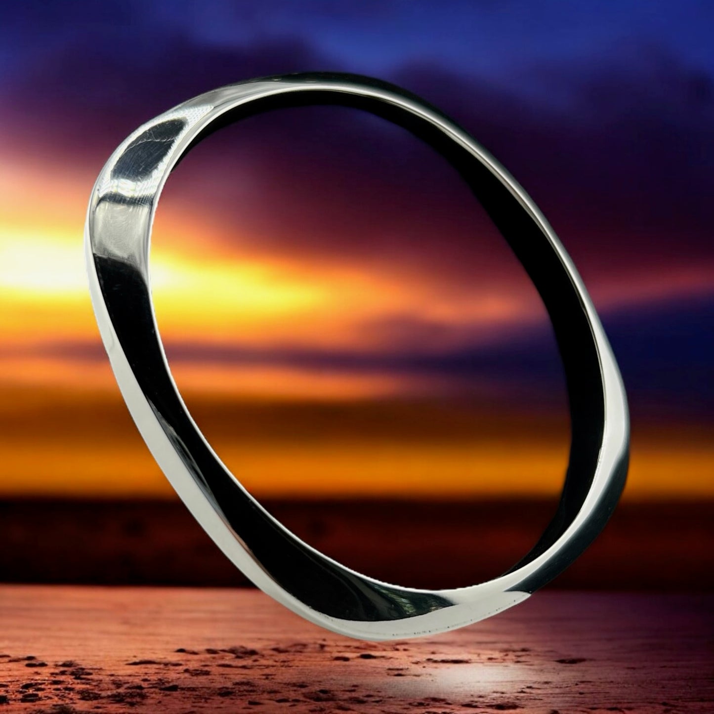 Sterling Silver .925 Bangle Bracelet 66mmx5mm Faceted Smooth