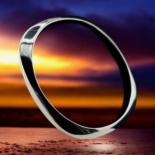Sterling Silver .925 Bangle Bracelet 66mmx5mm Faceted Smooth