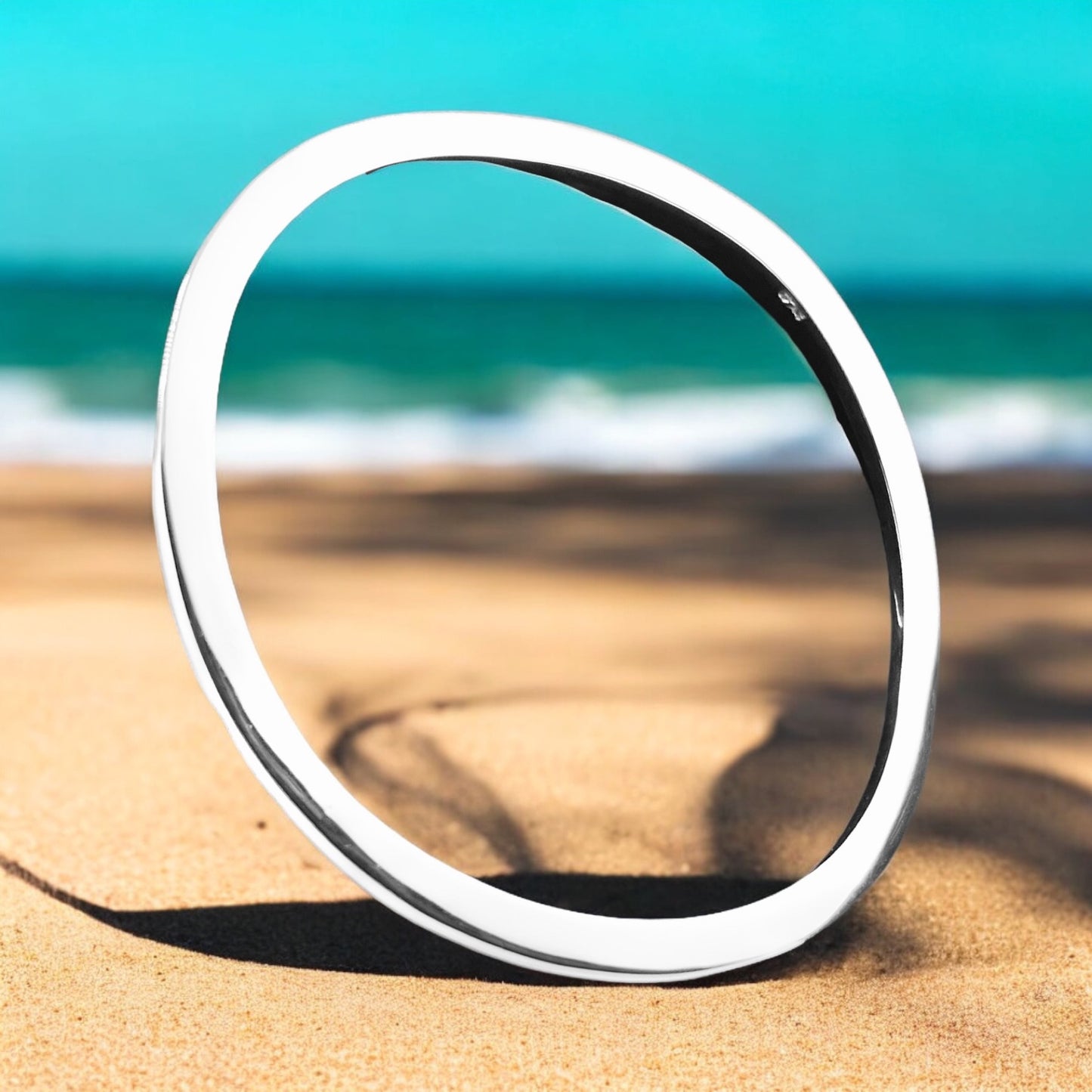 Sterling Silver .925 Bangle Bracelet 70mmx2mm Slight Undulating smooth