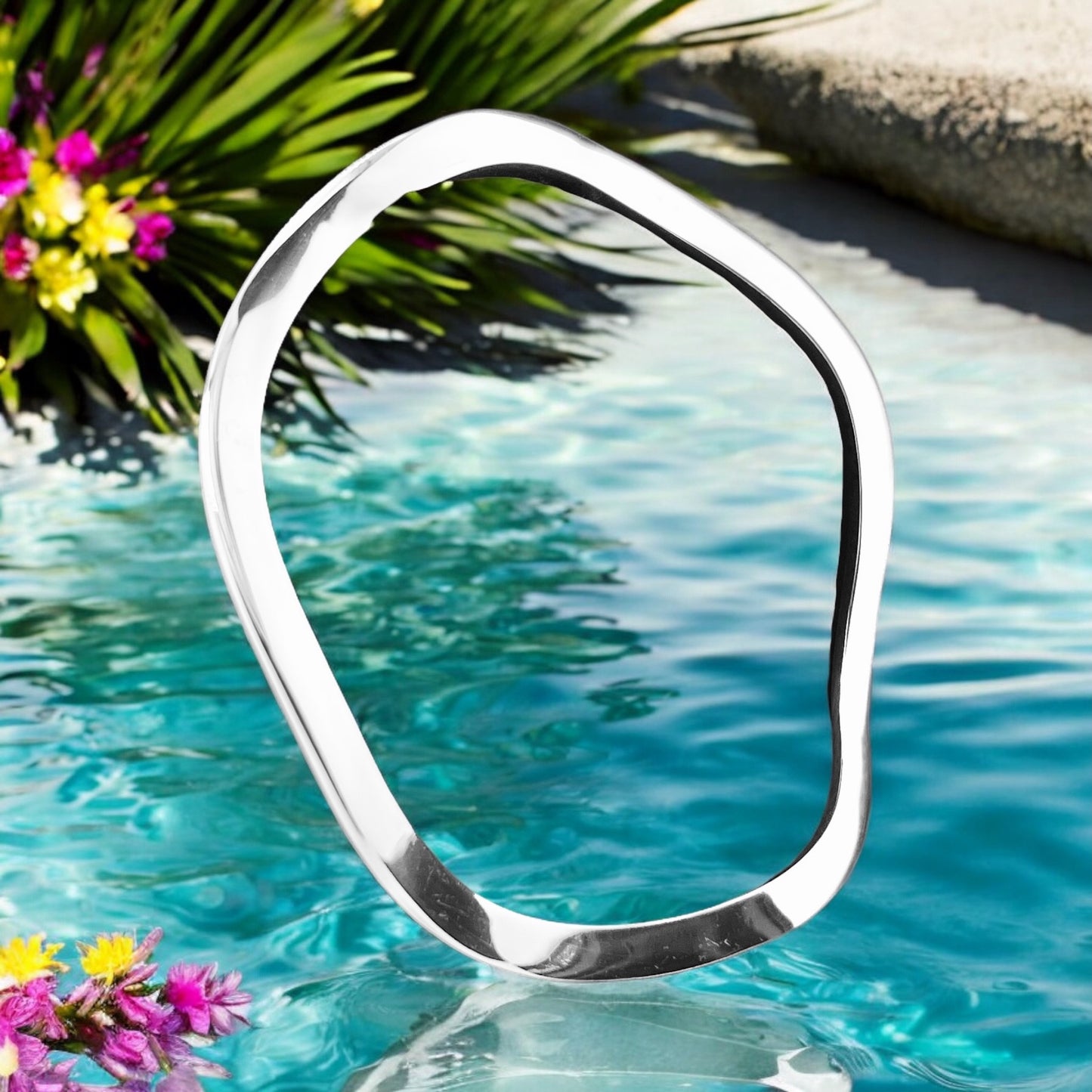 Sterling Silver .925 Bangle Bracelet 70mmx2mm Flat Undulating smooth