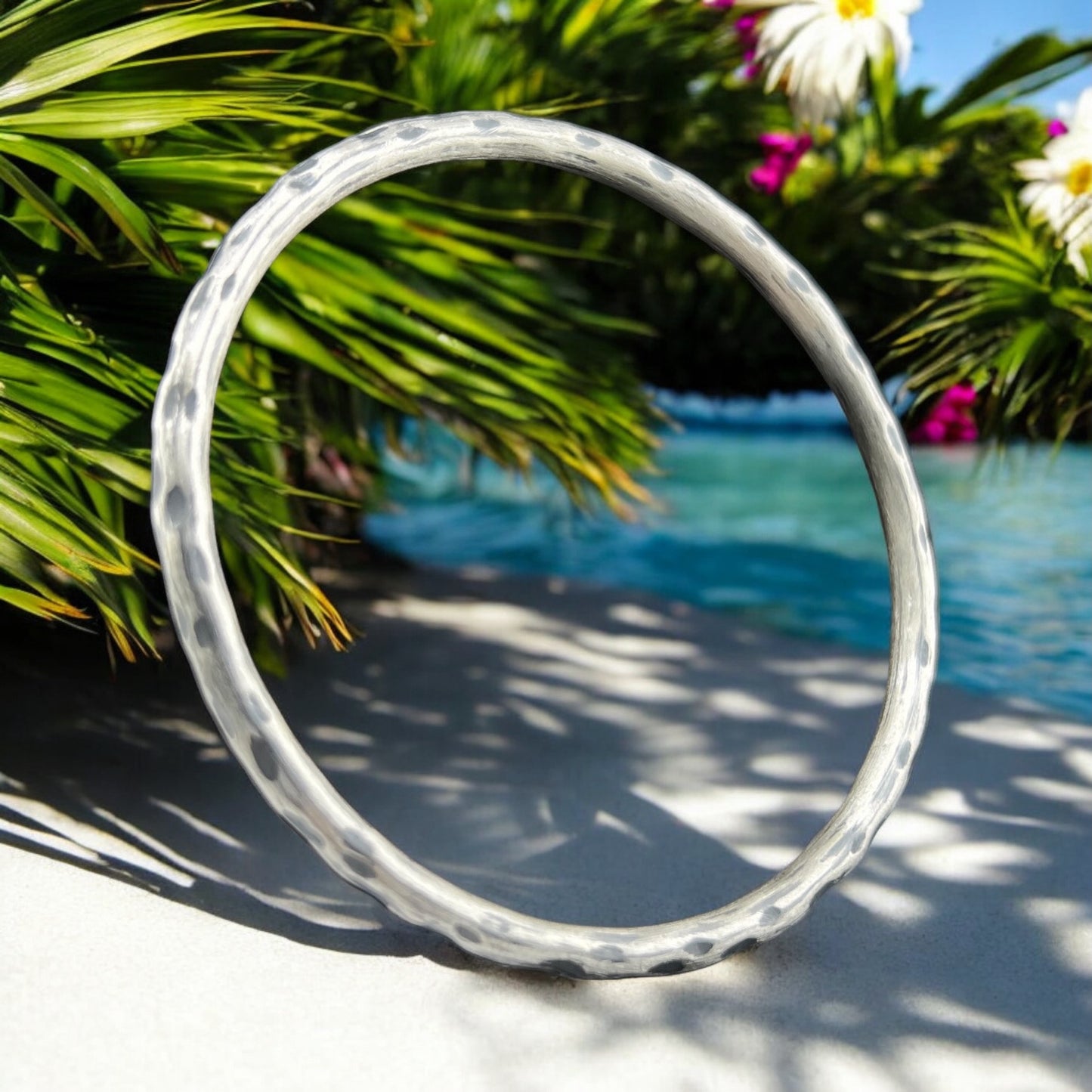 Sterling Silver .925 Bangle Bracelet 75mmx3mm Satin Pocked Round