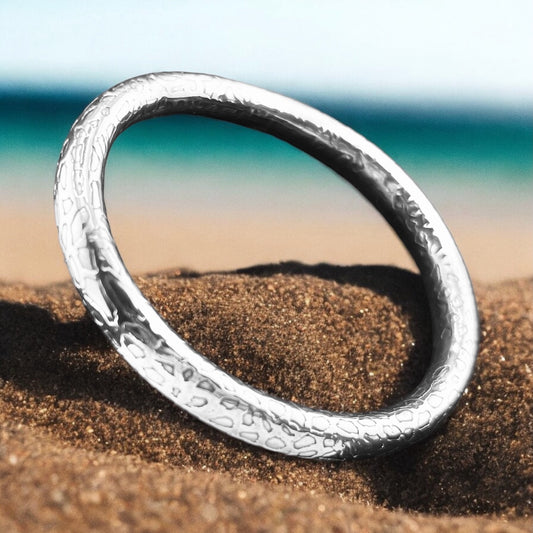 Sterling Silver .925 Bangle Bracelet 70mmx7mm Rustic Leopard
