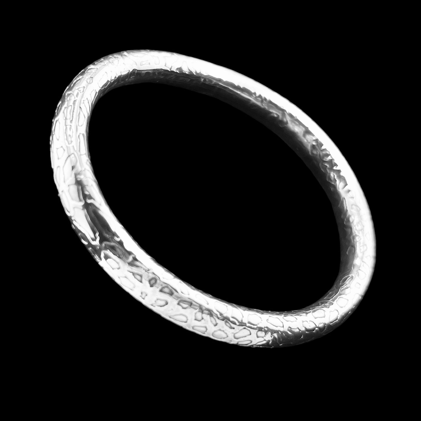 Sterling Silver .925 Bangle Bracelet 70mmx7mm Rustic Leopard