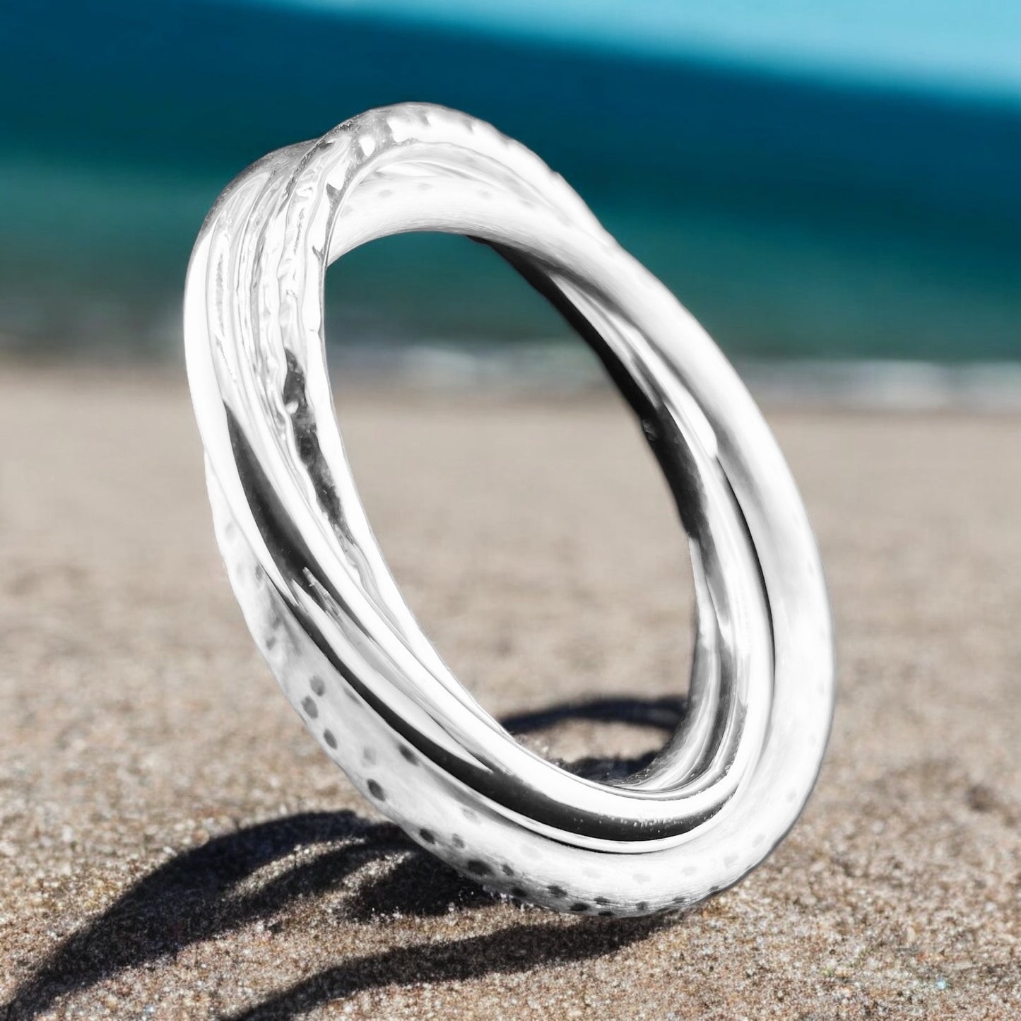 Sterling Silver .925 Bangle Bracelet 70mmx10mmTriple Smooth brushed hammered